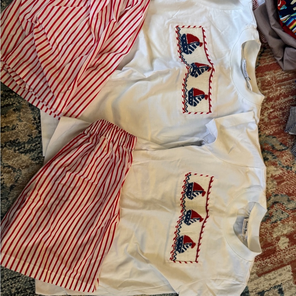 White and Red Short Sleeve Tees with Artistic Patterns